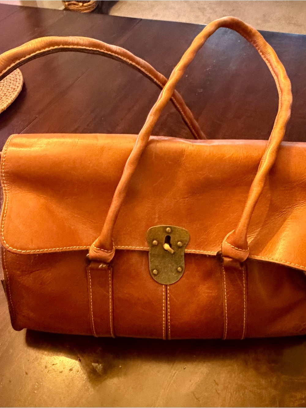 PATRICIA NASH TAN/BROWN VIENNA SATCHEL LEATHER LARGE BAG PURSE - Picture 3 of 10